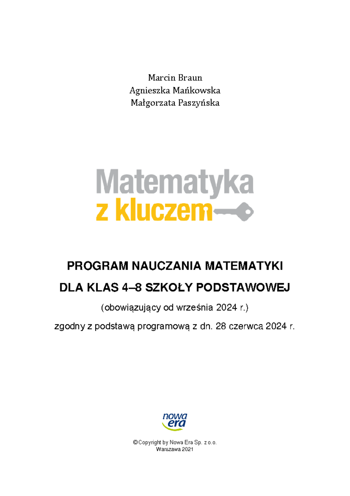 Program nauczania matematyka z kluczem dla klas 4 8 szkoly podstawowej