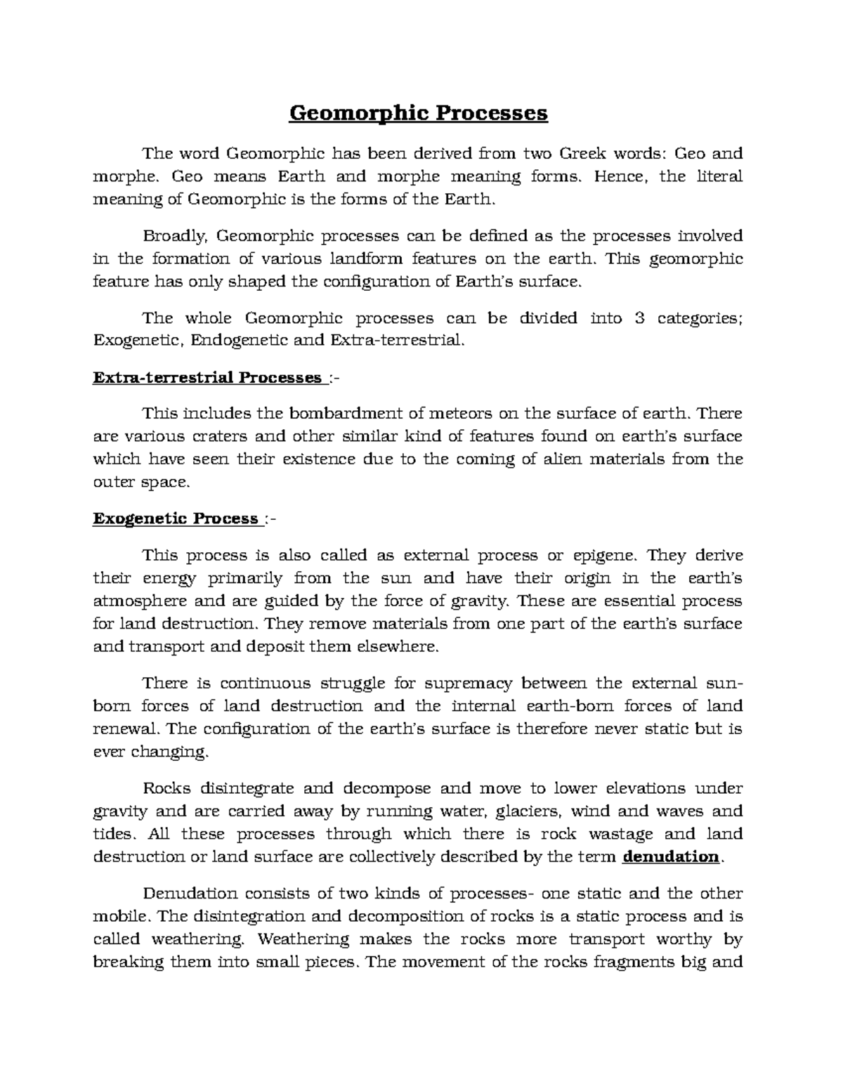 Geomorphic Process Final - Geomorphic Processes The word Geomorphic has ...