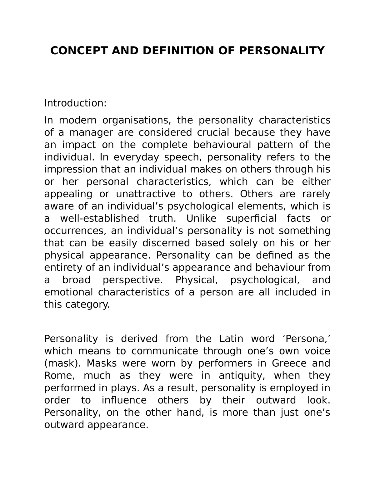 personality definition essay