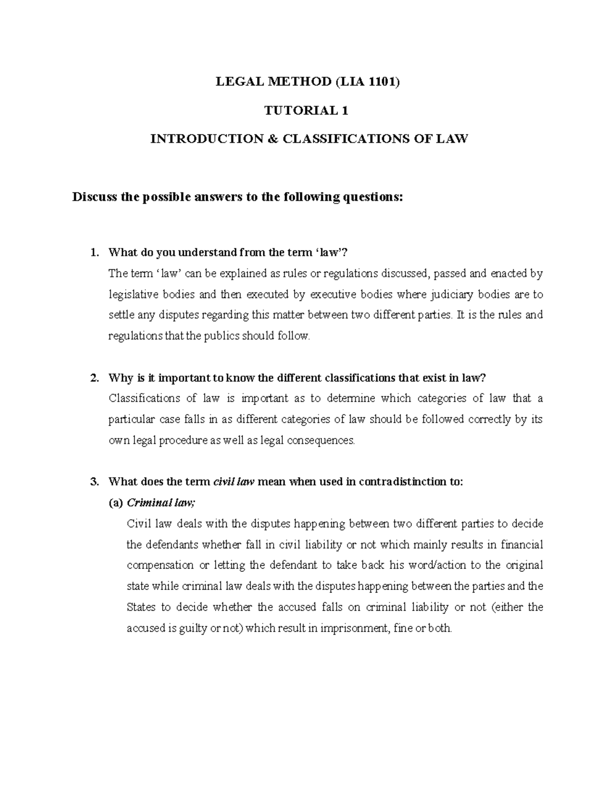 Tutorial 1 Introduction And Classification Legal Method Lia 1101 Tutorial 1 Introduction And Classification Legal Method Lia 1101