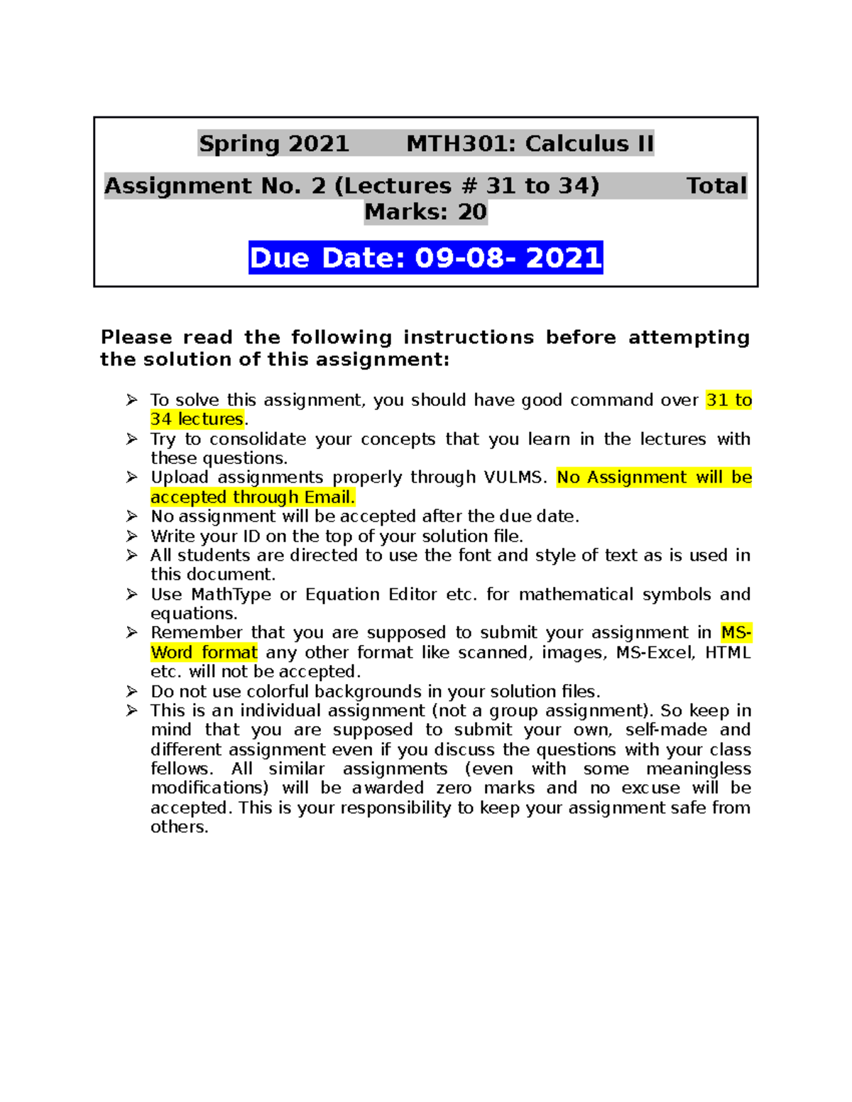 Spring 2021 MTH301 2 - Lecture notes 1-45 - Spring 2021 MTH301 ...