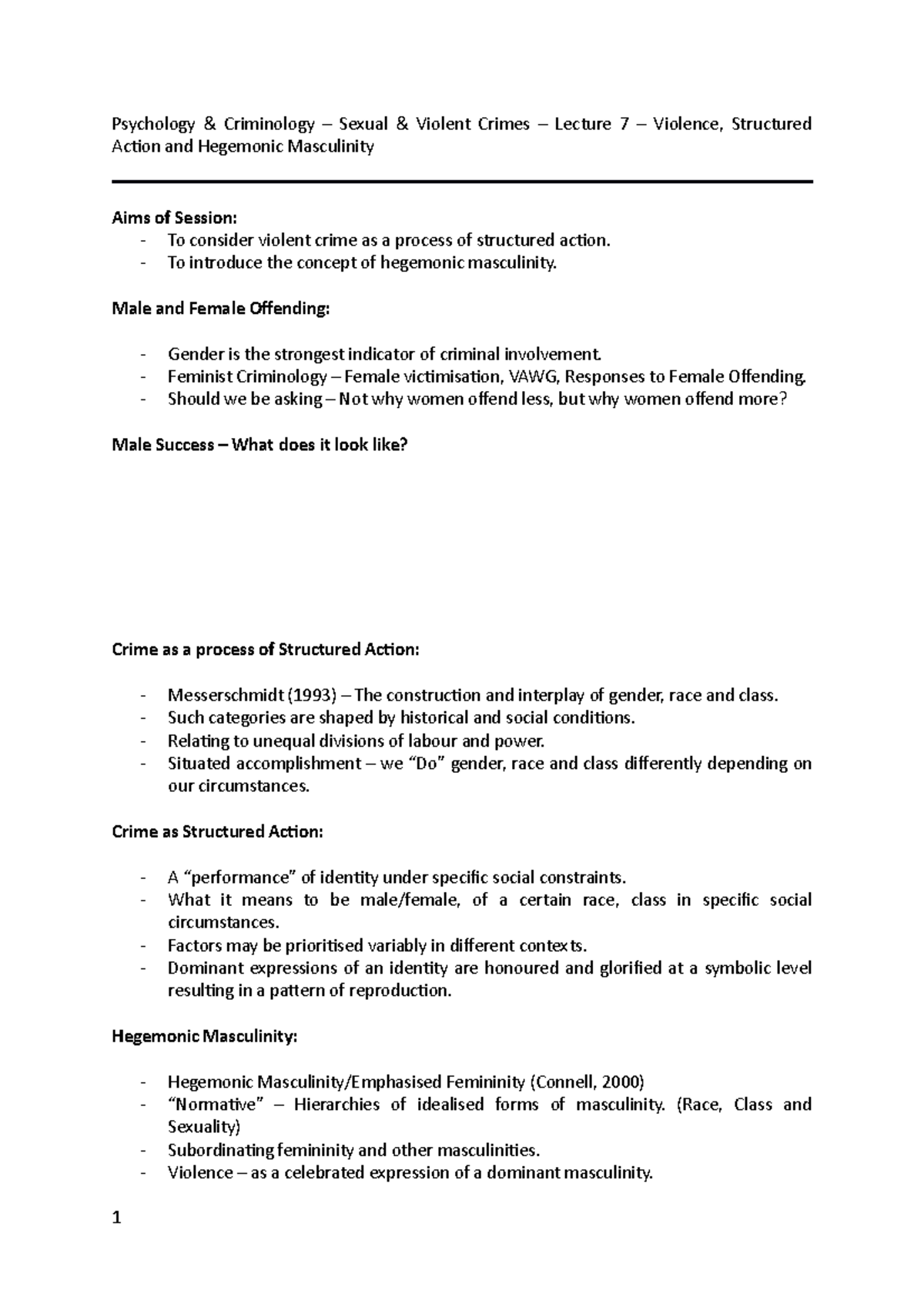 Violence, Structured Action and Hegemonic Masculinity - To introduce ...