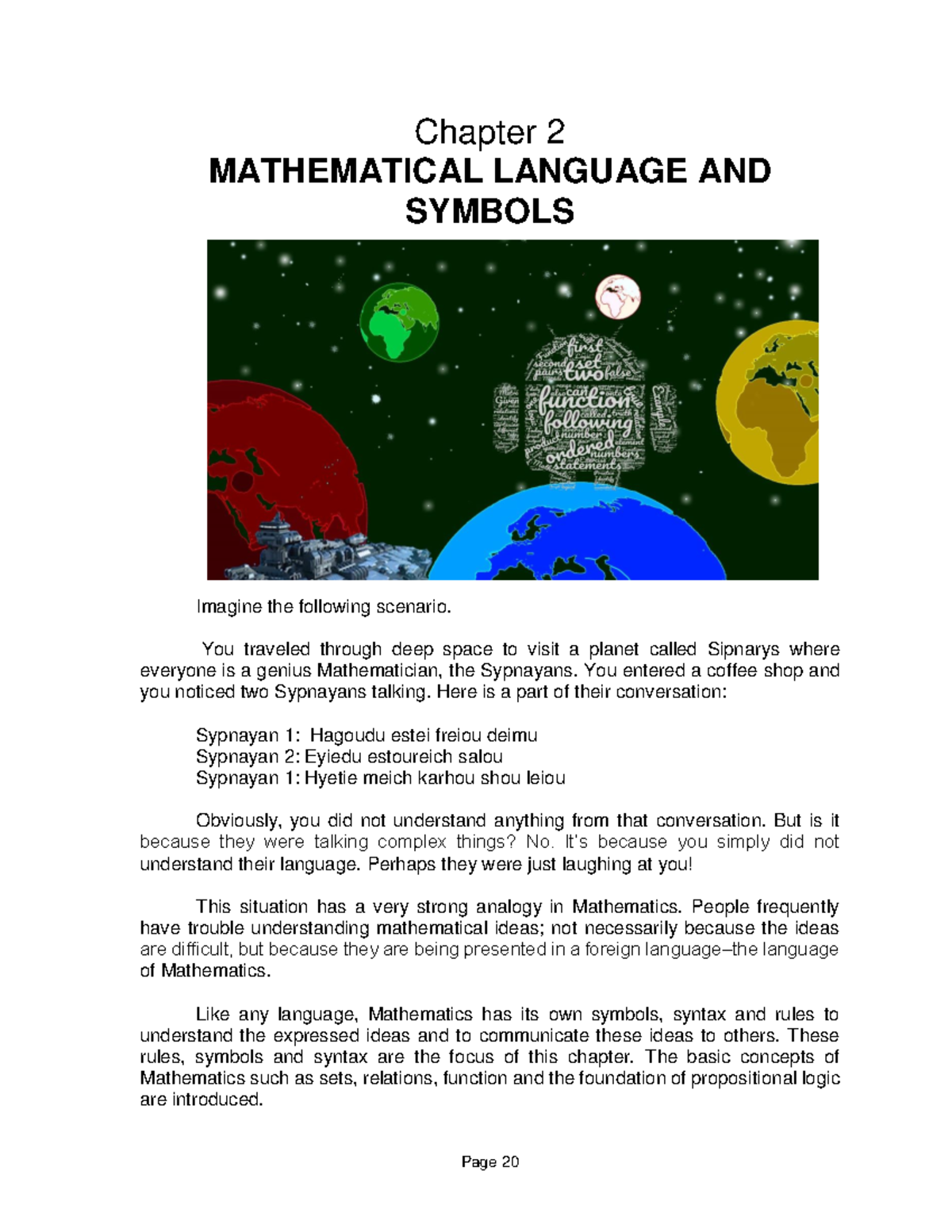MMW-2 - notes - Chapter 2 MATHEMATICAL LANGUAGE AND SYMBOLS Imagine the ...