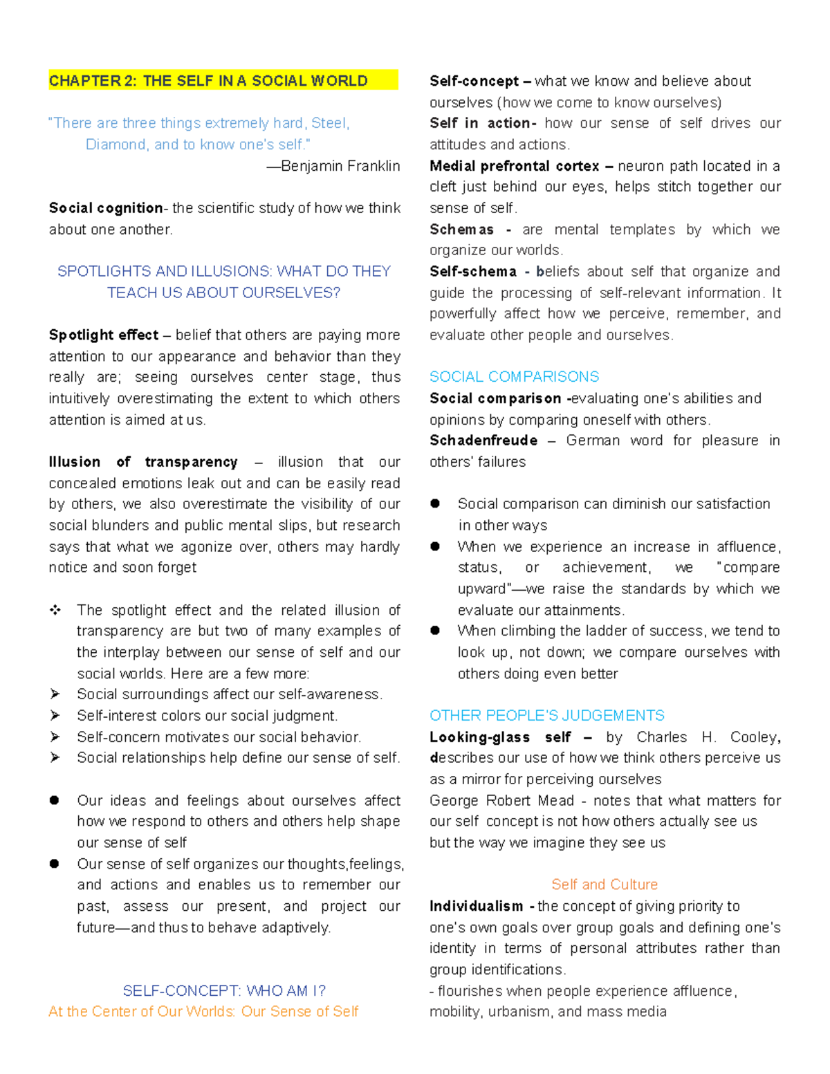 Social Psychology Chapter 2) - CHAPTER 2: THE SELF IN A SOCIAL WORLD ...