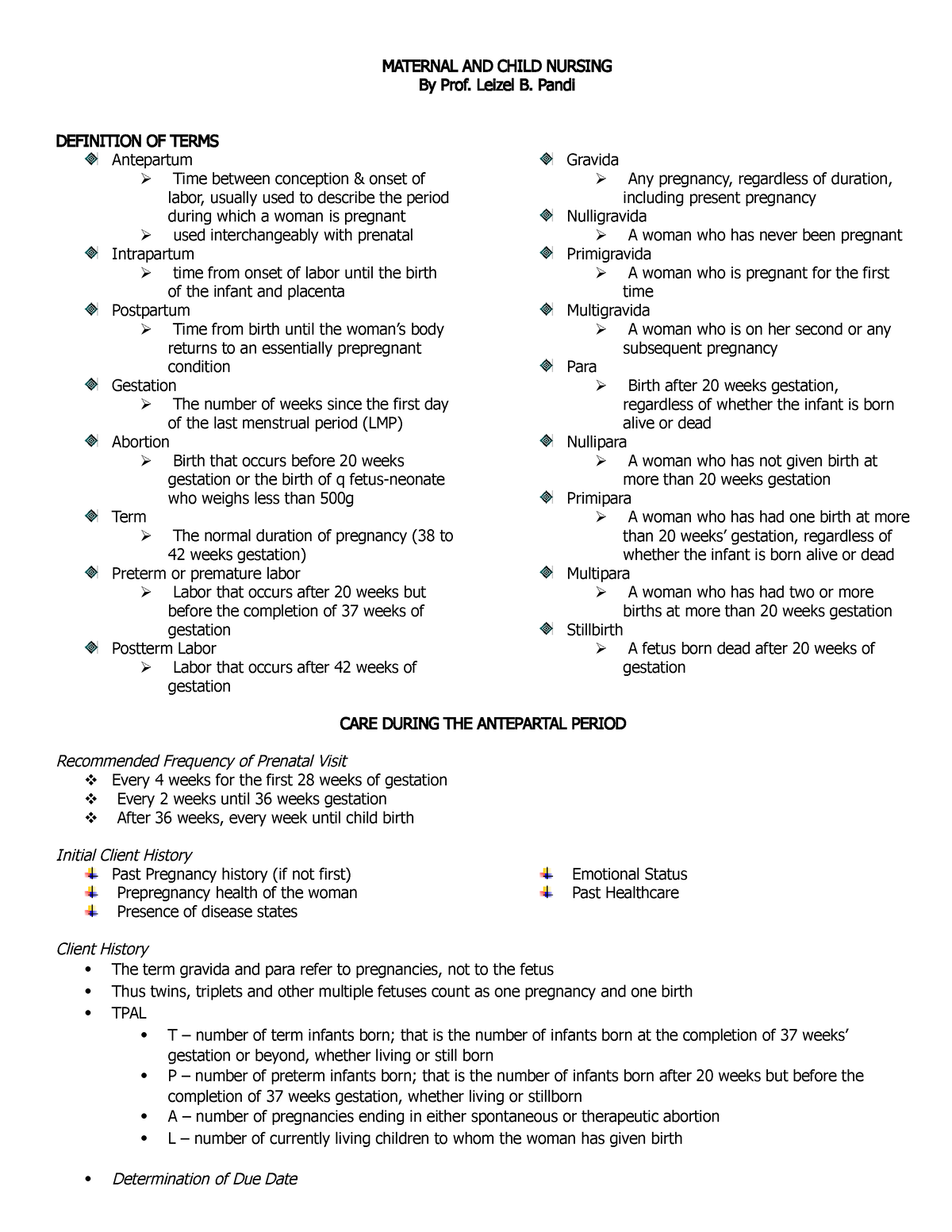 UNIT 3 Intrapartal-Handouts - MATERNAL AND CHILD NURSING By Prof ...