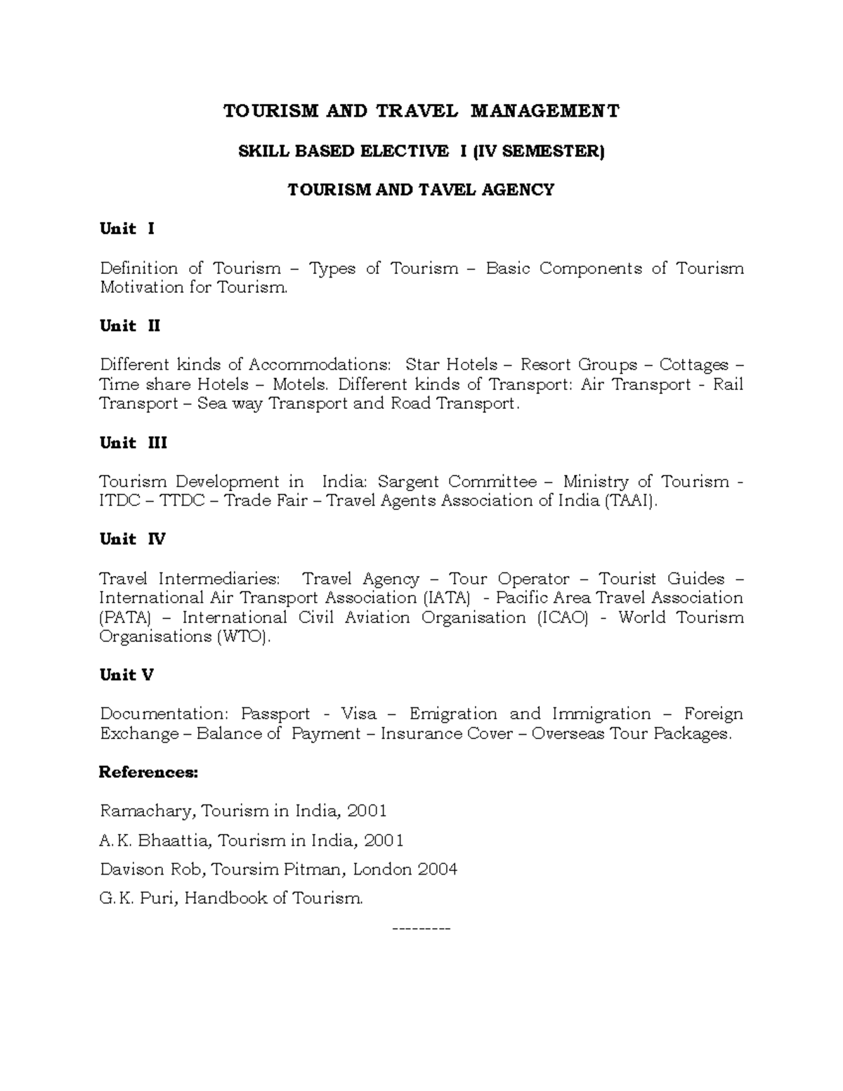 Tourism And Travel Management - TOURISM AND TRAVEL MANAGEMENT SKILL ...