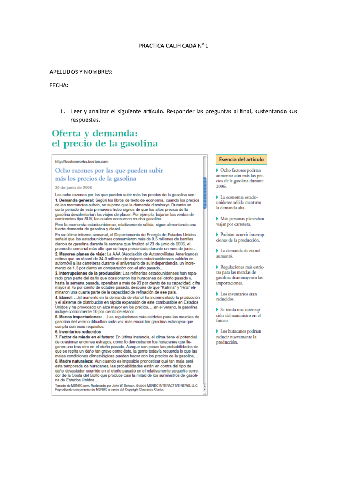 Practica Calificada 1 - PRACTICA CALIFICADA N° 1 APELLIDOS Y NOMBRES ...