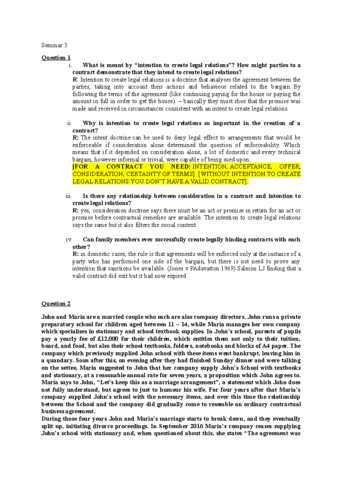 contract law case study questions and answers