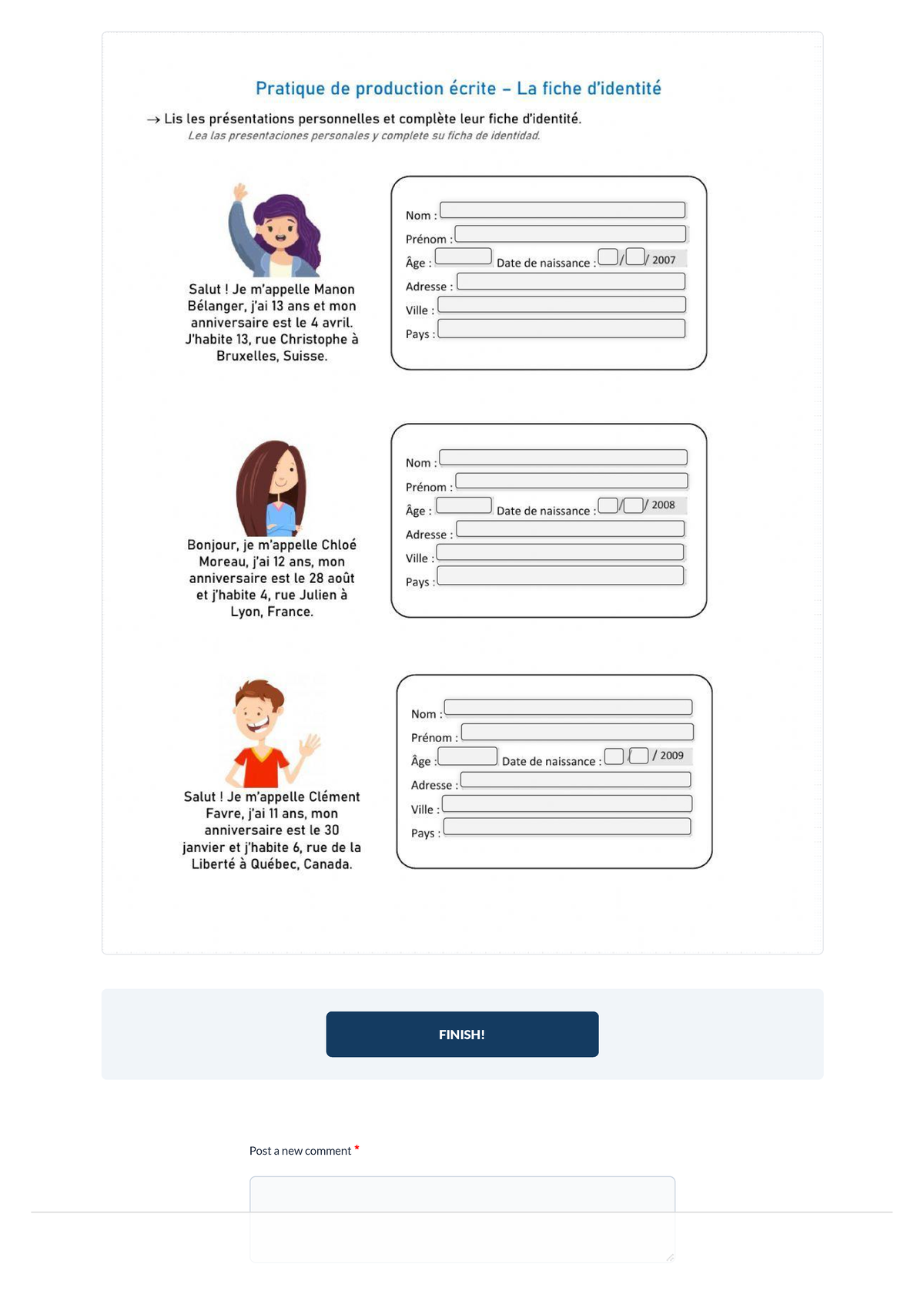 La fiche d'identité (PE) - Pratique de production écrite La fiche Lis ...