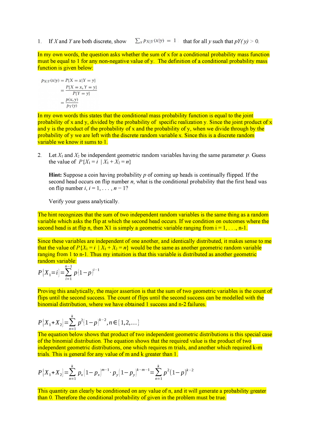 Chapter 3 Conditional Probability Problems If And Are Both Discrete Show That For All Such That Py In My Own Words The Question Asks Whether The Sum Of For Studeersnel