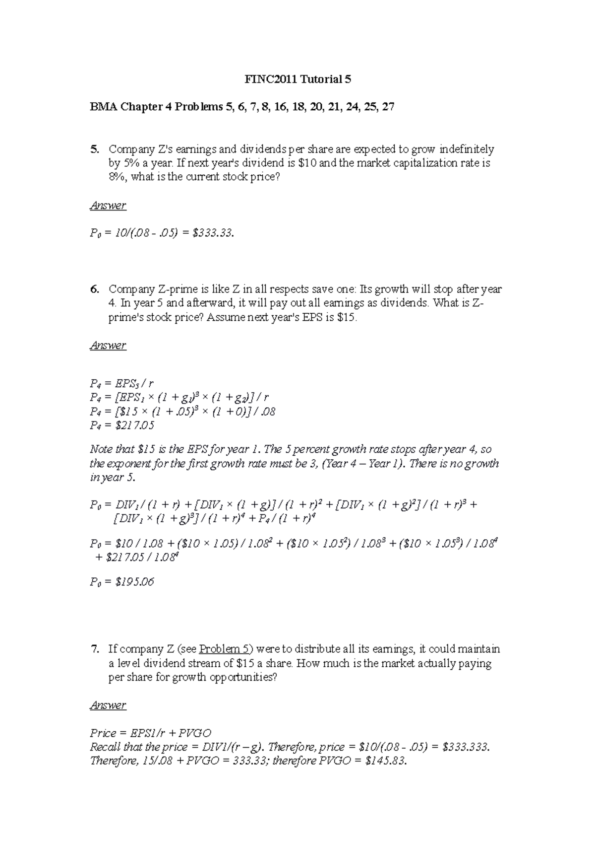 pdfcoffee-finance-finc2011-tutorial-5-bma-chapter-4-problems-5-6