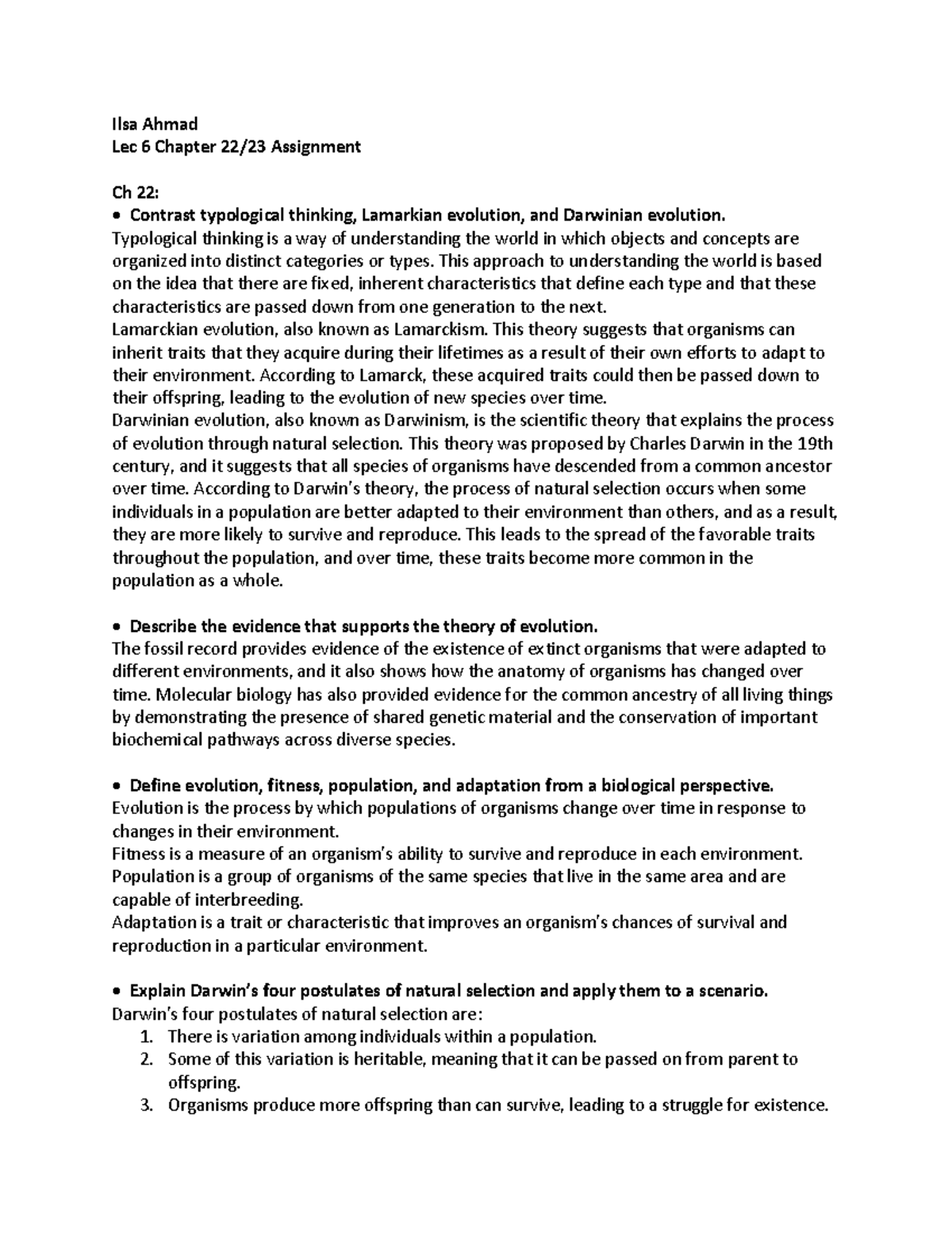 Lecture Assignments - Ilsa Ahmad Lec 6 Chapter 22/23 Assignment Ch 22 ...