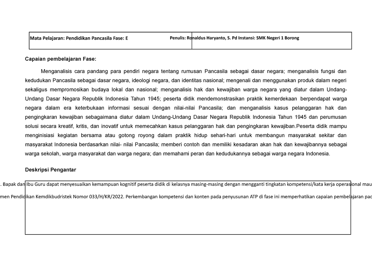 ATP Pendidikan Pancasila Fase E - SMK Negeri 1 Batam - Studocu