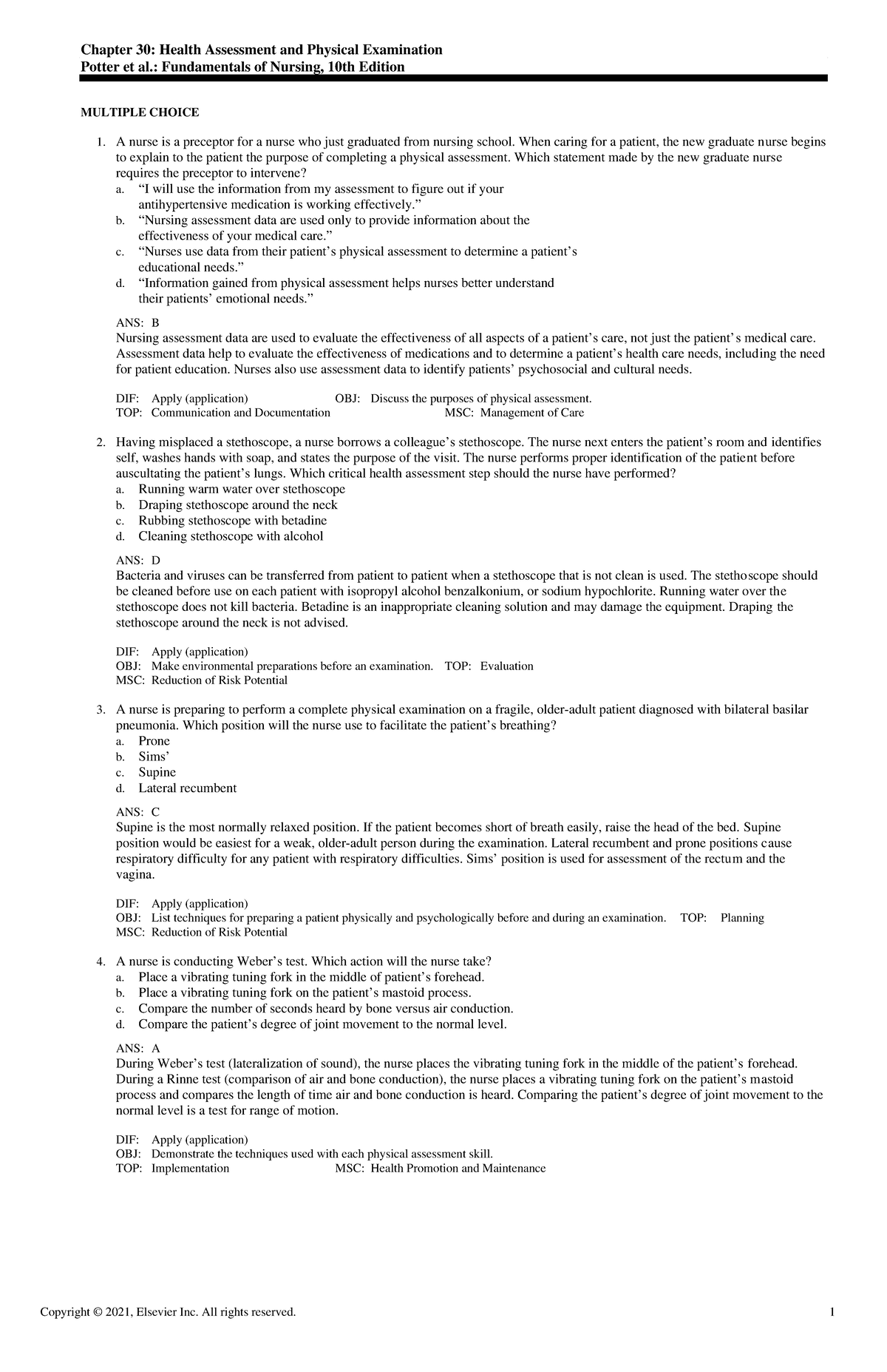 Exam View - Chapter 30 - Notes - Chapter 30: Health Assessment And ...