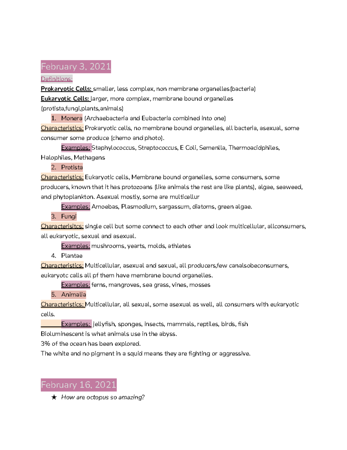 Marine science notes - February 3, 2021 Definitions: Prokaryotic Cells ...