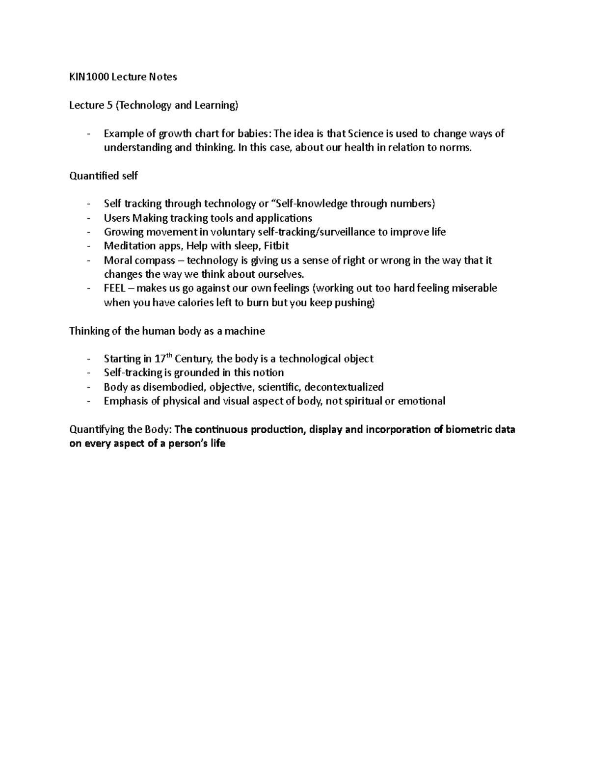 KIN1000 Lecture Notes - KIN1000 Lecture Notes Lecture 5 (Technology and ...