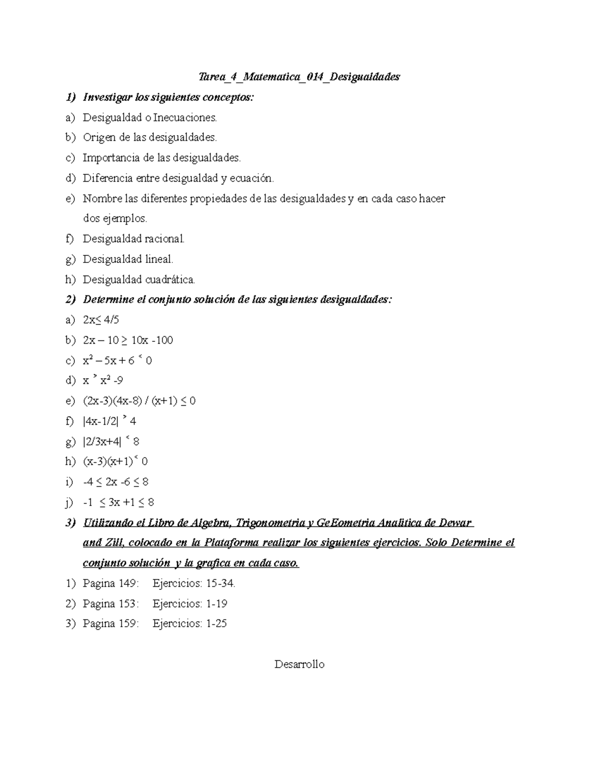 Tarea NO. 4 Desigualdades - Tarea_4_Matematica_014_Desigualdades ...
