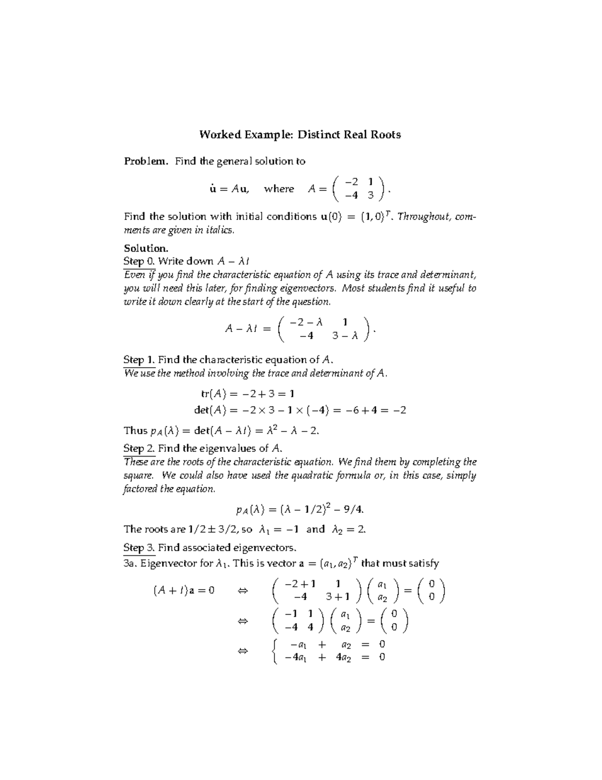 Eigen values notes - Worked Example: Distinct Real Roots Problem. Find ...