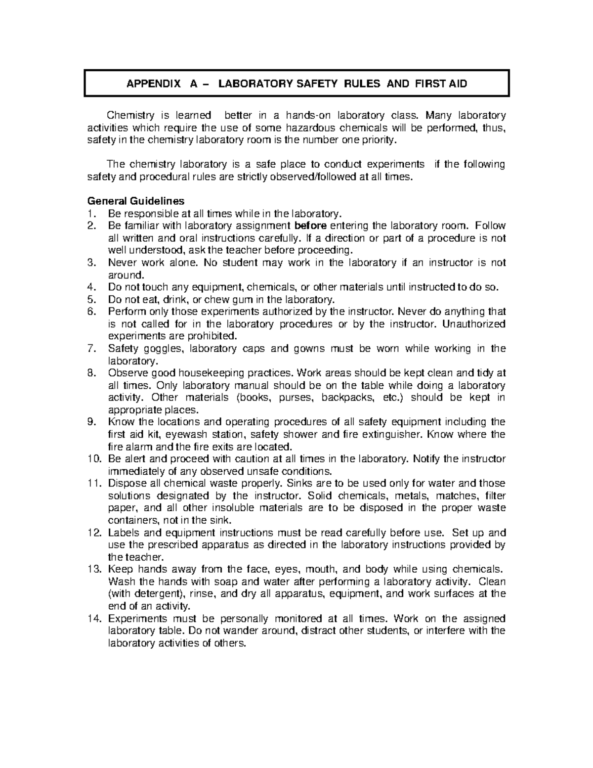 Laboratory+Safety+Rules APPENDIX A LABORATORY SAFETY RULES AND