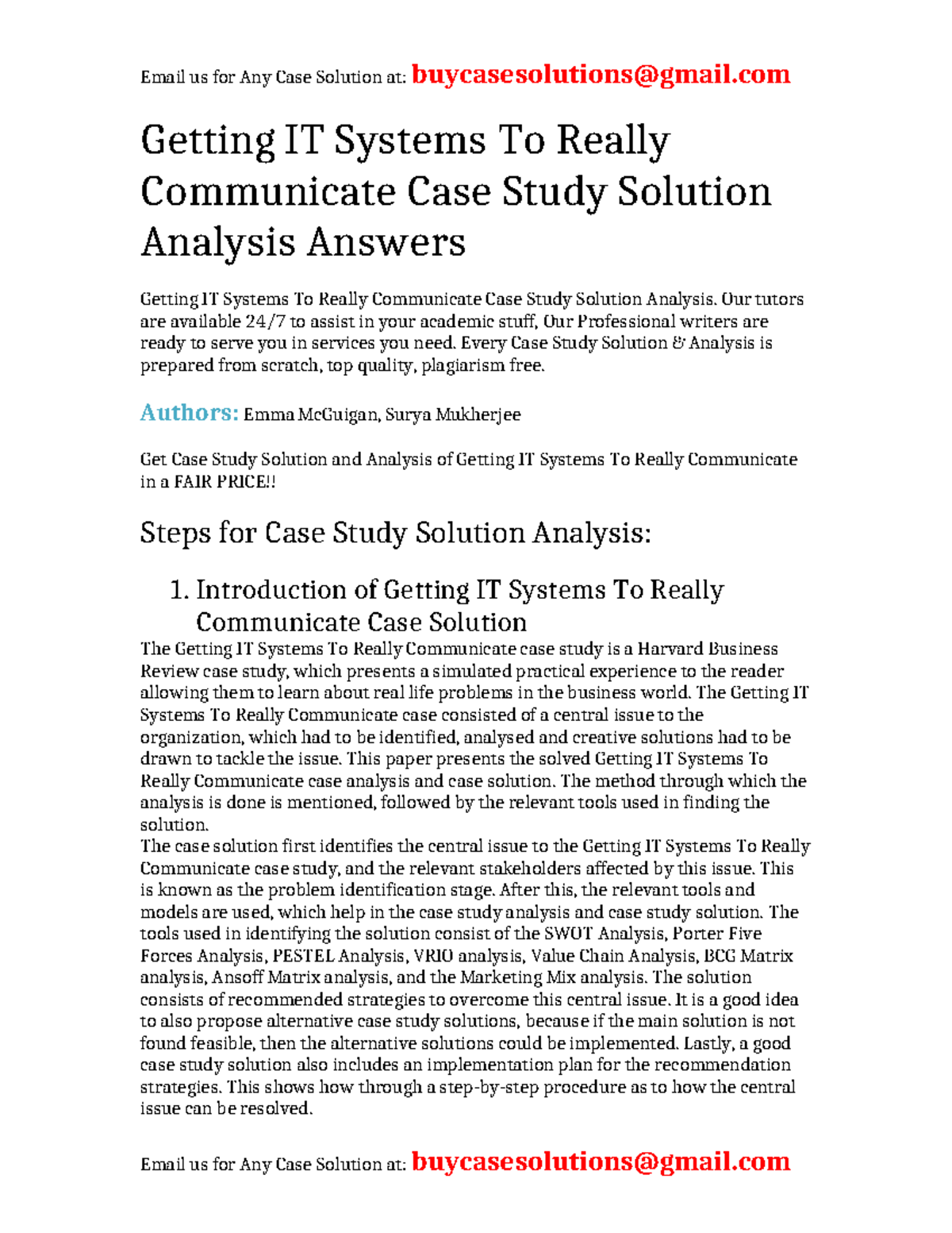 Case Solution Getting IT Systems To Really Communicate - Getting IT ...