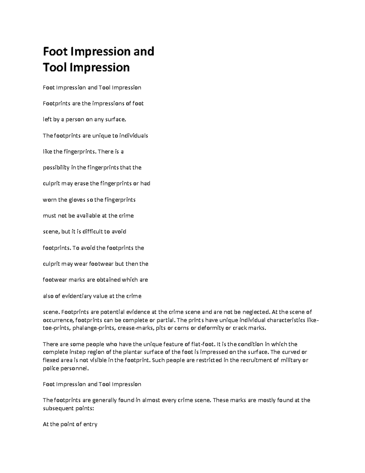 Foot Impression - The footprints are unique to individuals like the ...