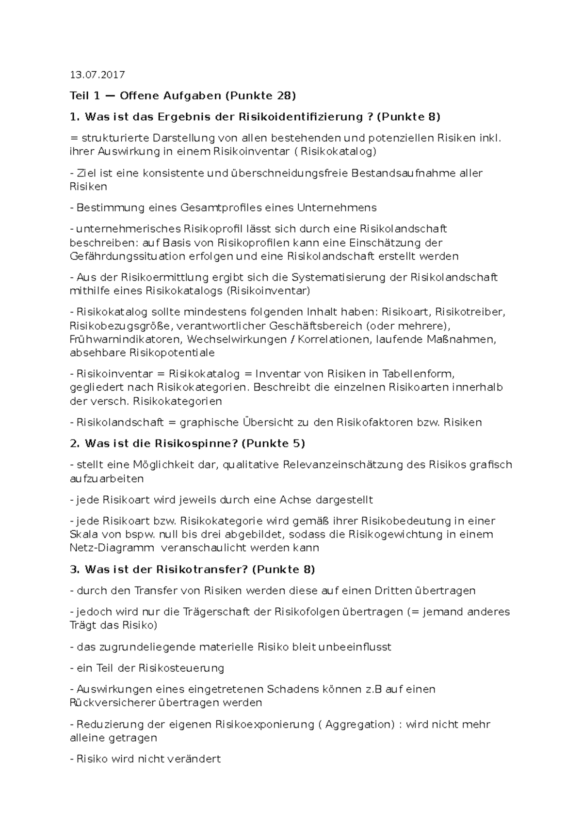 Test 07 2019, Fragen und Antworten Teil 1 — Offene Aufgaben (Punkte