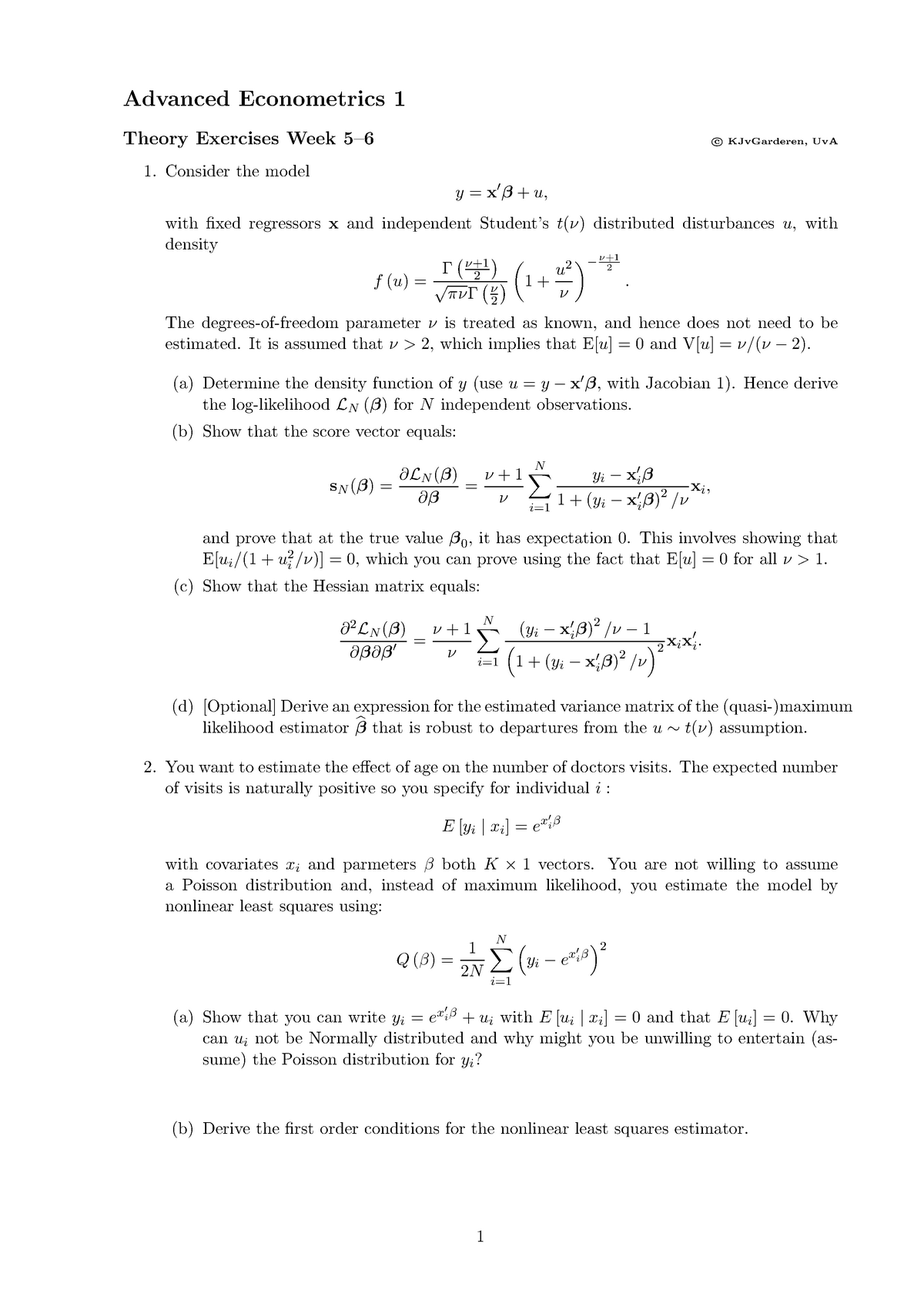 Exercises Week5 6 1 Advanced Econometrics 1 6414m0005y Uva Studeersnel