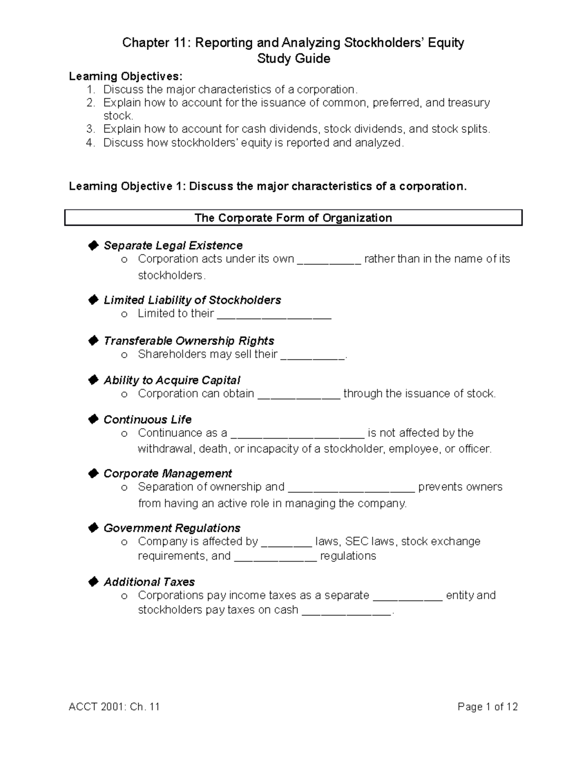 9e Chapter 11 Study Guide - Study Guide Learning Objectives: 1. Discuss ...