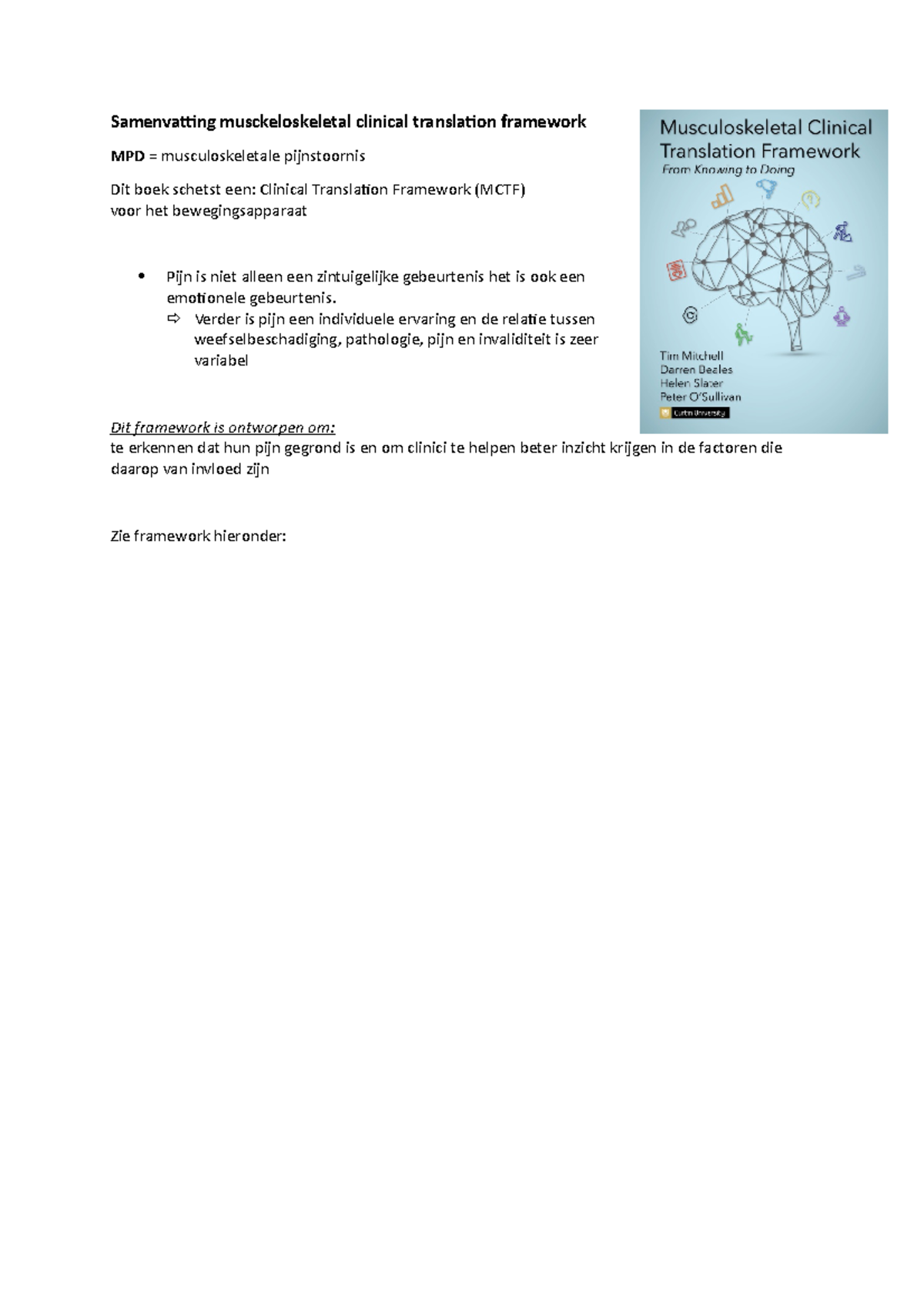 Samenvatting musckeloskeletal clinical translation framework - Verder ...