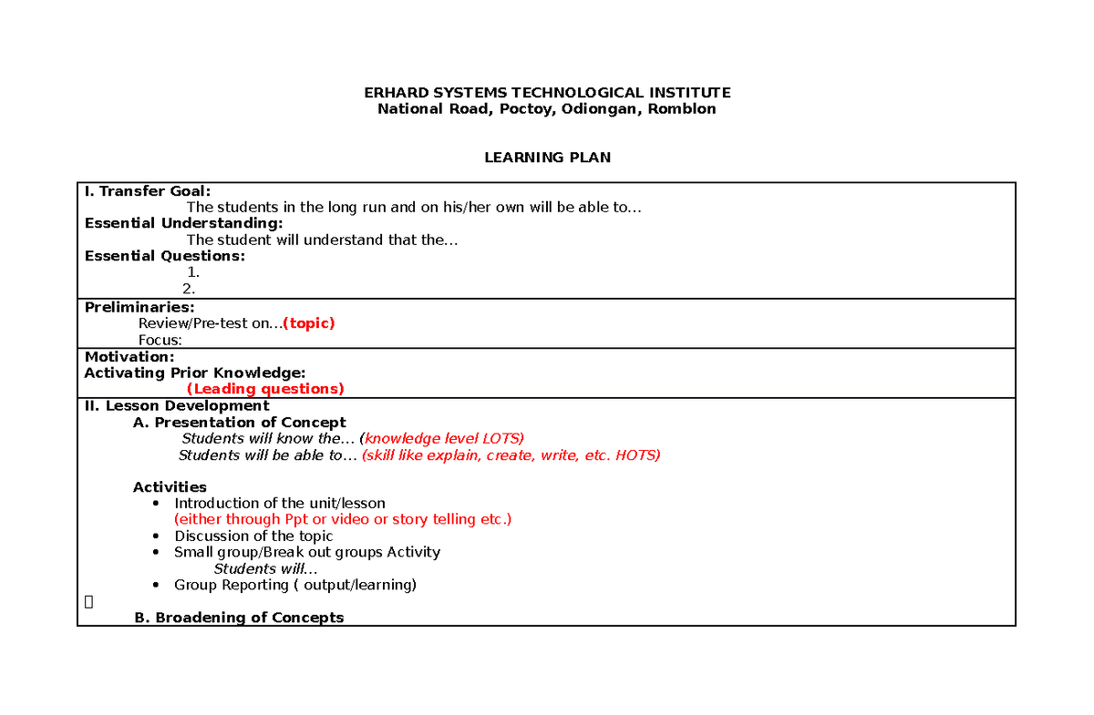 LP-Format - STUDY - ERHARD SYSTEMS TECHNOLOGICAL INSTITUTE National ...