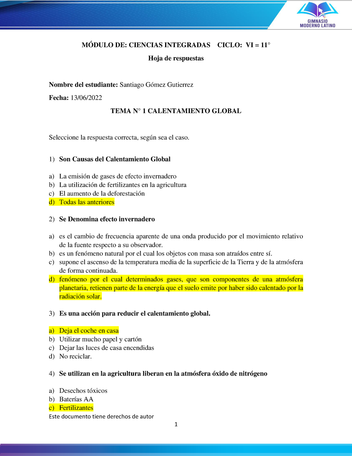 Solución Guía De Actividades De Ciencias Integradas Santiago Gómez