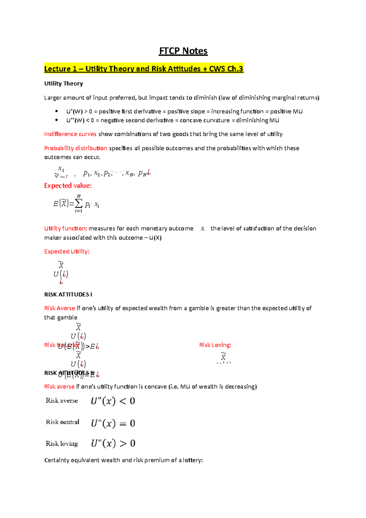 Notes Ftcp Notes Lecture Uility Theory And Risk Aitudes Cws Ch Uility Theory Studocu [ 1698 x 1200 Pixel ]