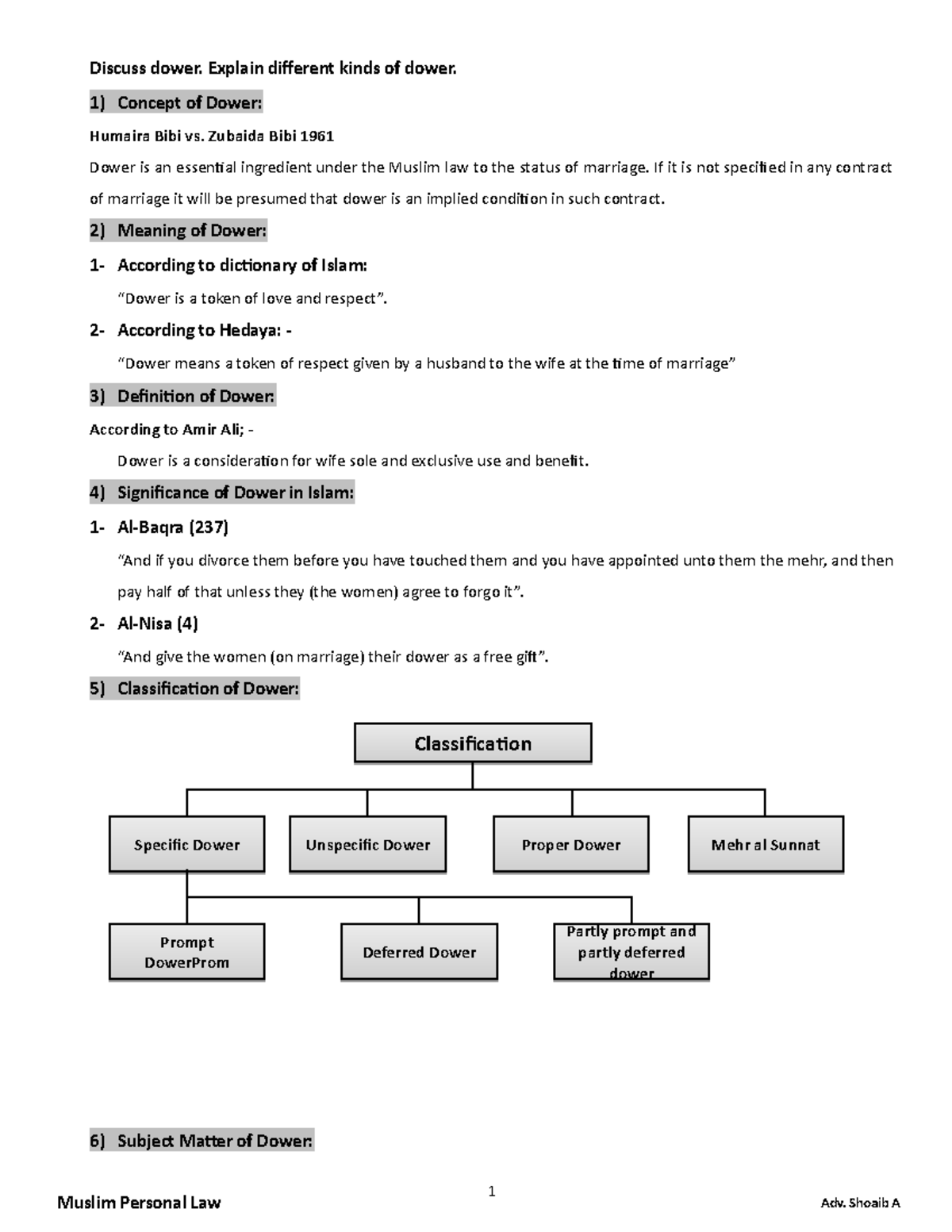 Dower and Kinds study notes for llb students Discuss dower. Explain