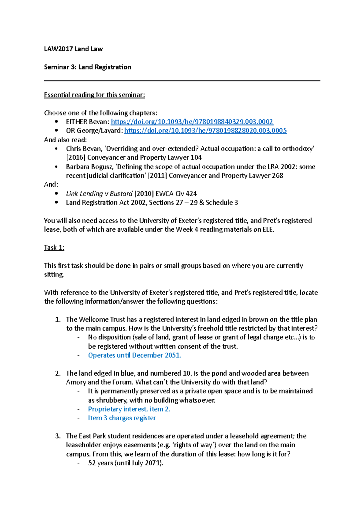 LAW2017 Seminar 3 - LAW2017 Land Law Seminar 3: Land Registration ...