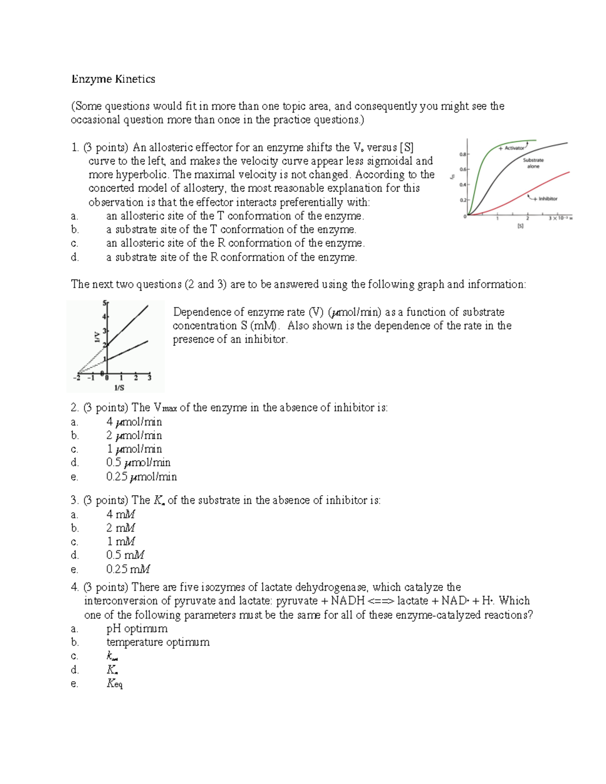 4. Practice Problems Enzyme Enzyme (Some questions