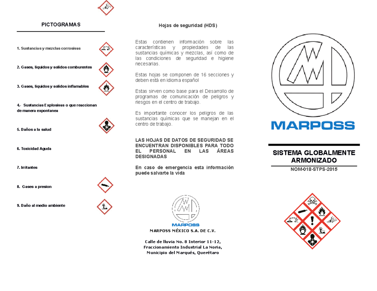 16 Triptico Sistema Globalmente Armonizado Pictogramas Sustancias Y