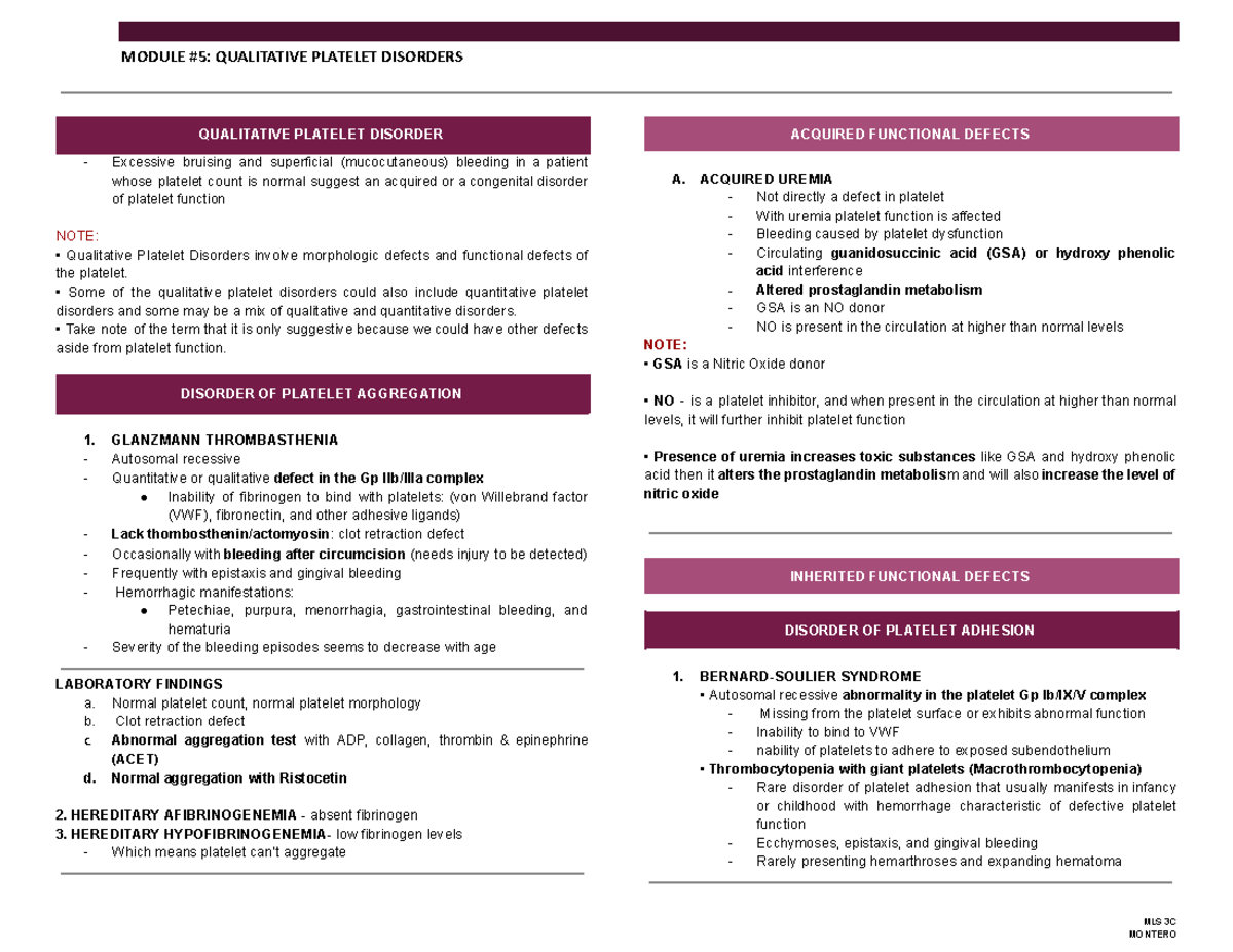 Platelet disorders - Some of the qualitative platelet disorders could ...