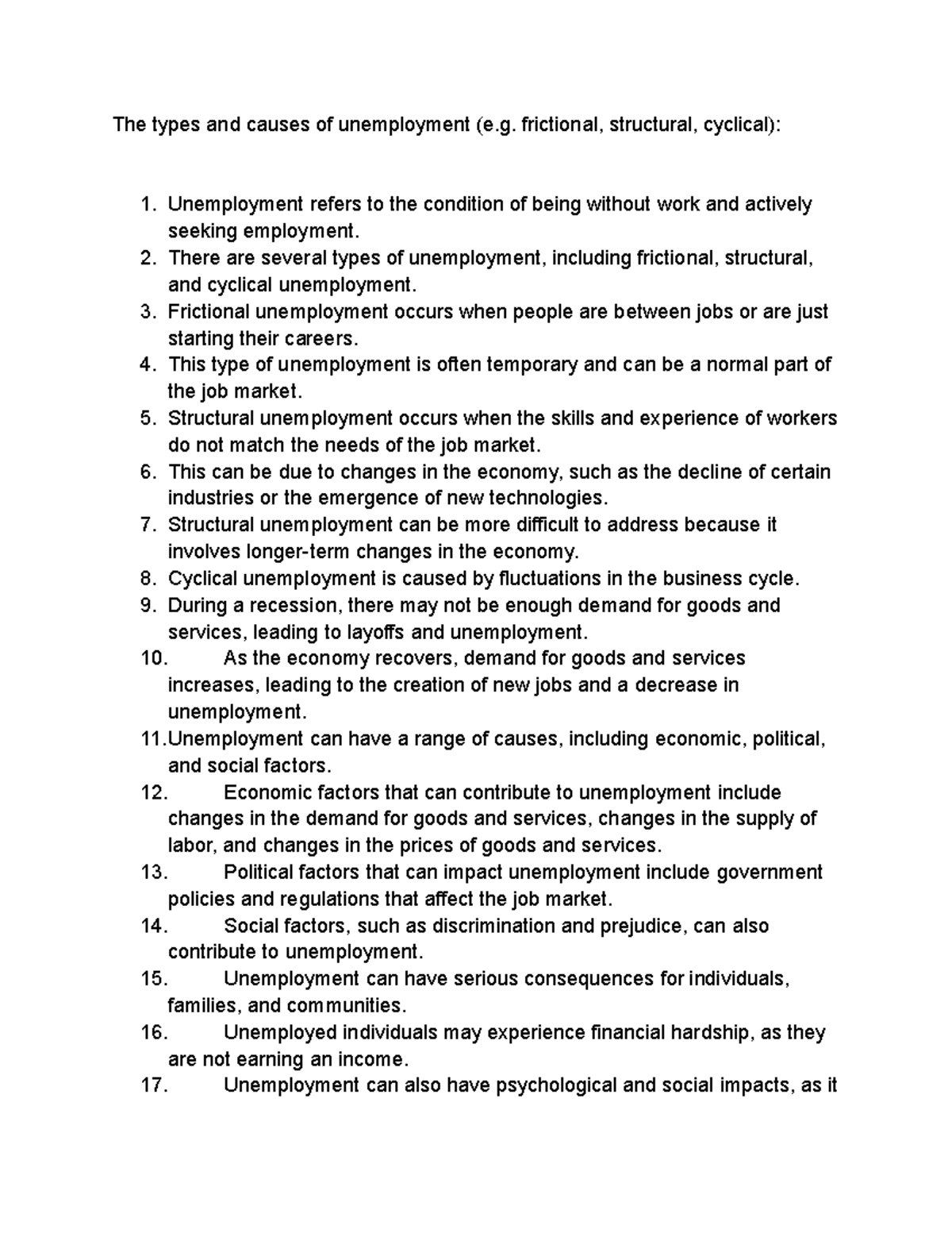 The types and causes of unemployment frictional, structural, cyclical