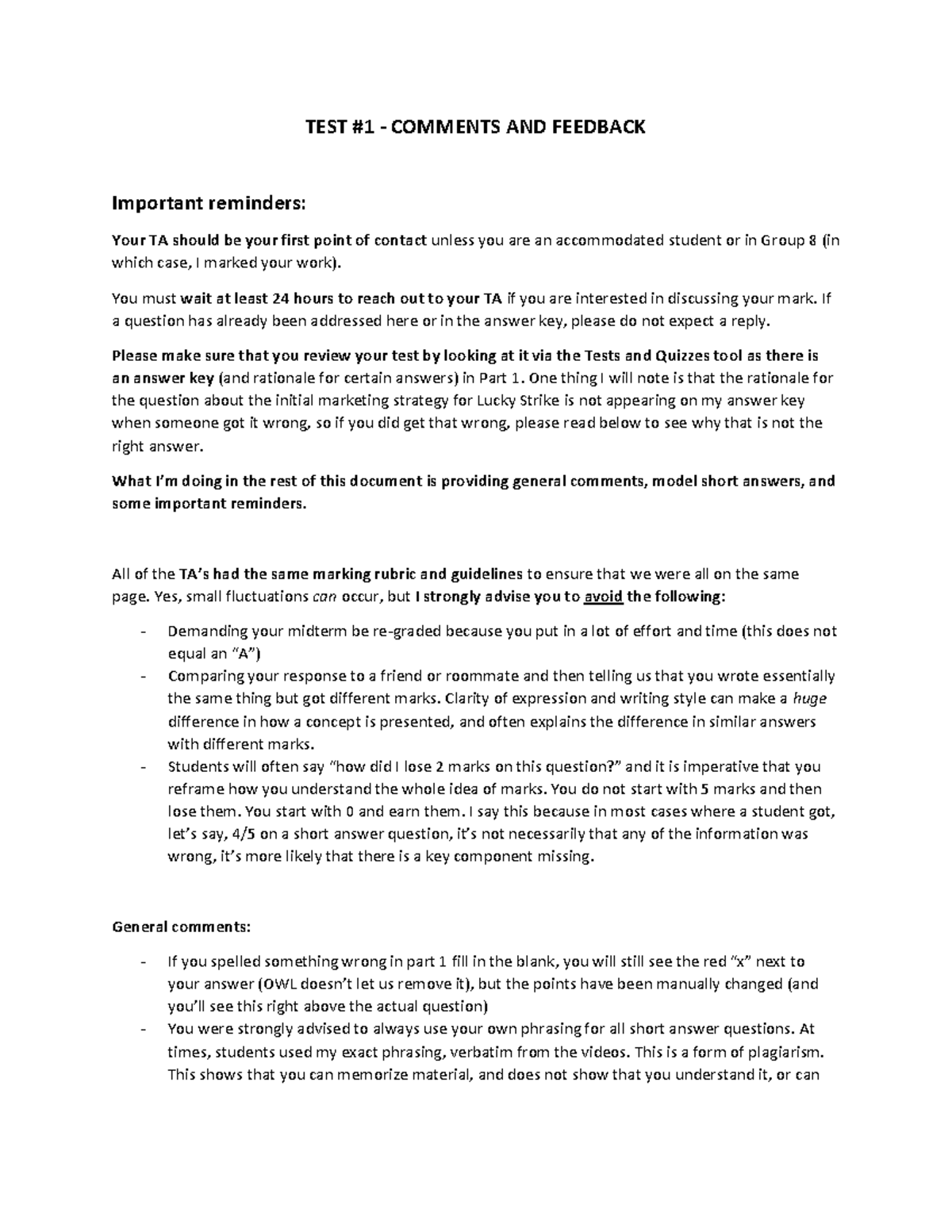 2161B+-+Test+ 1+Feedback+and+Comments - TEST #1 - COMMENTS AND FEEDBACK ...