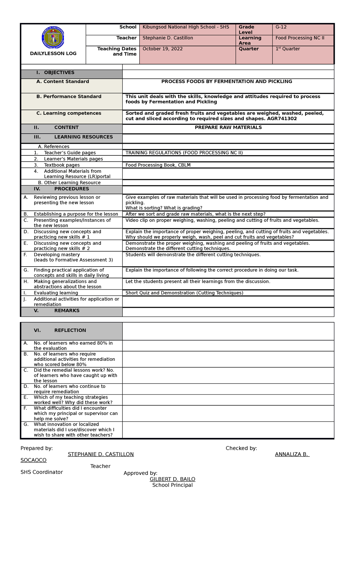 October 19, 2022 - DLL - DAILYLESSON LOG School Kibungsod National High ...