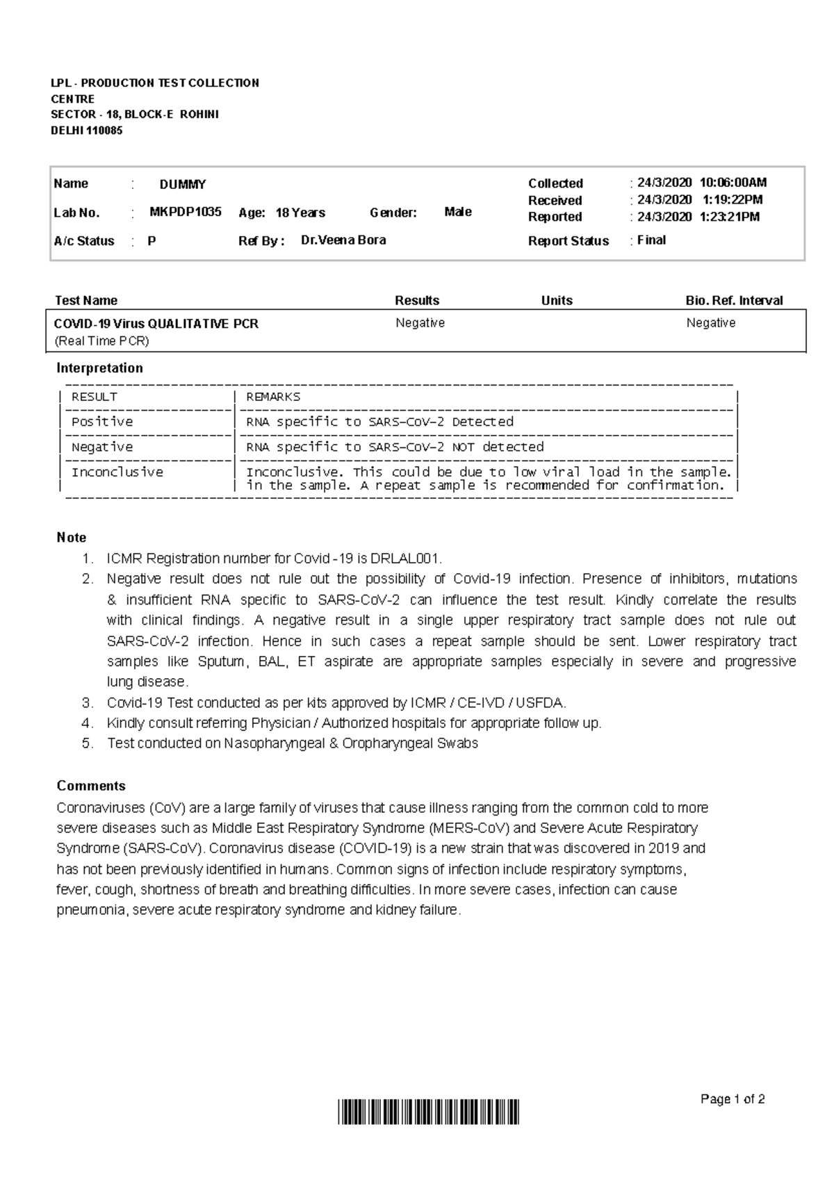 N228 - Good - LPL - PRODUCTION TEST COLLECTION CENTRE SECTOR - 18 ...