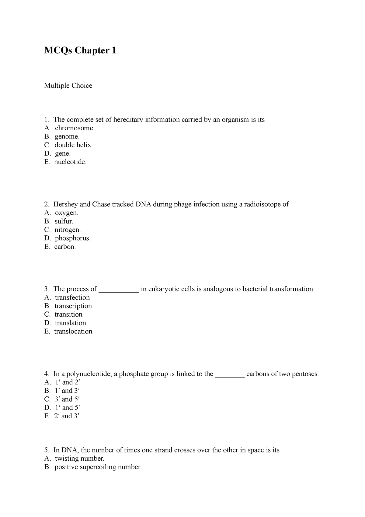 Mcqs Chapter 1 Notes Mcqs Chapter 1 Multiple Choice 1 The Complete Set Of Hereditary Studocu