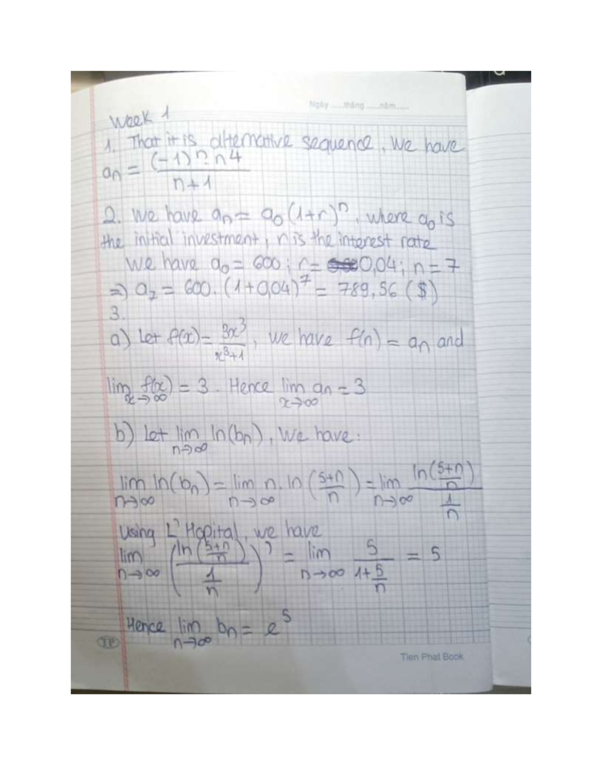 HW week1 calculus2 - Calculus 2 - week 1 Ng thing ntim 1. That it is ...