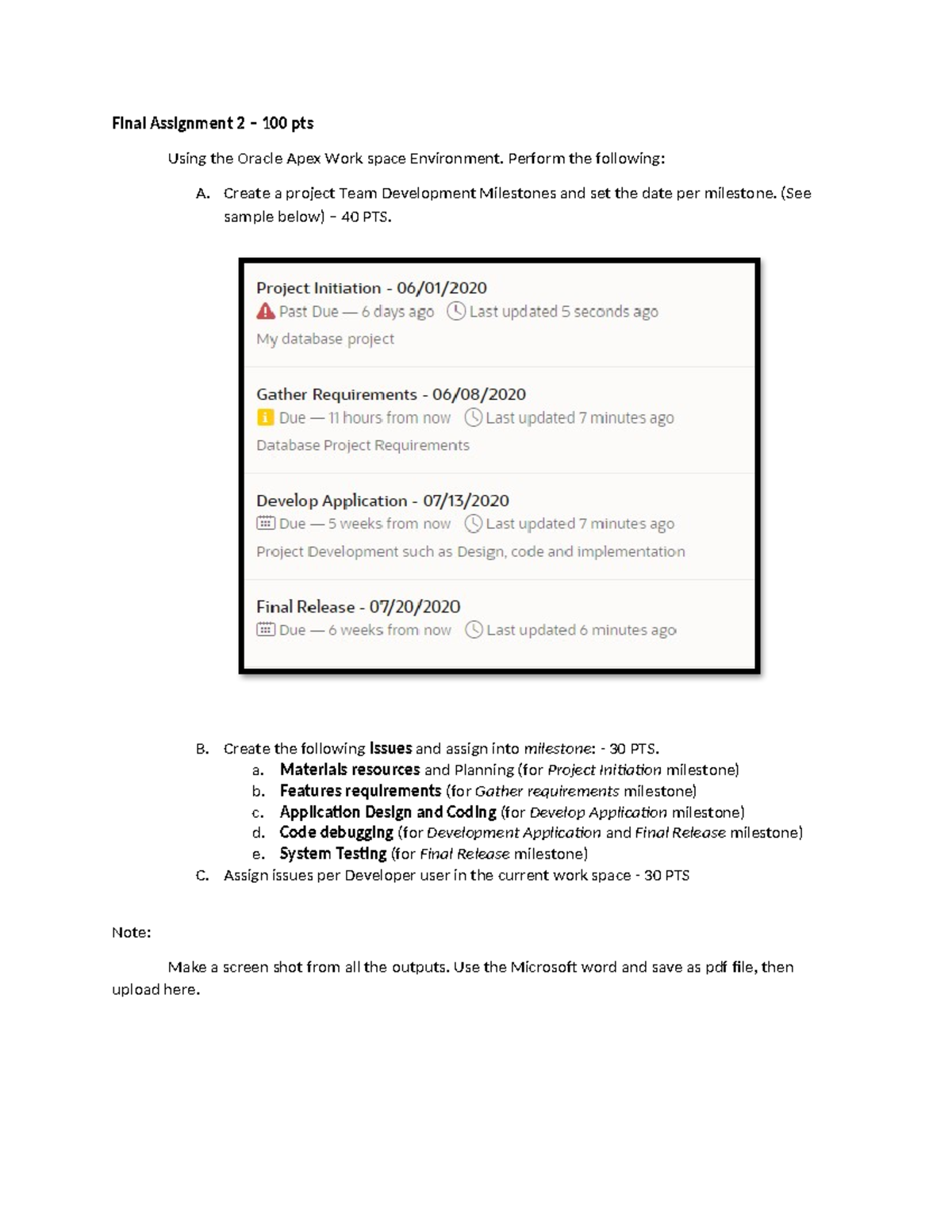 Final Assignment dbms 2 - Final Assignment 2 – 100 pts Using the Oracle ...
