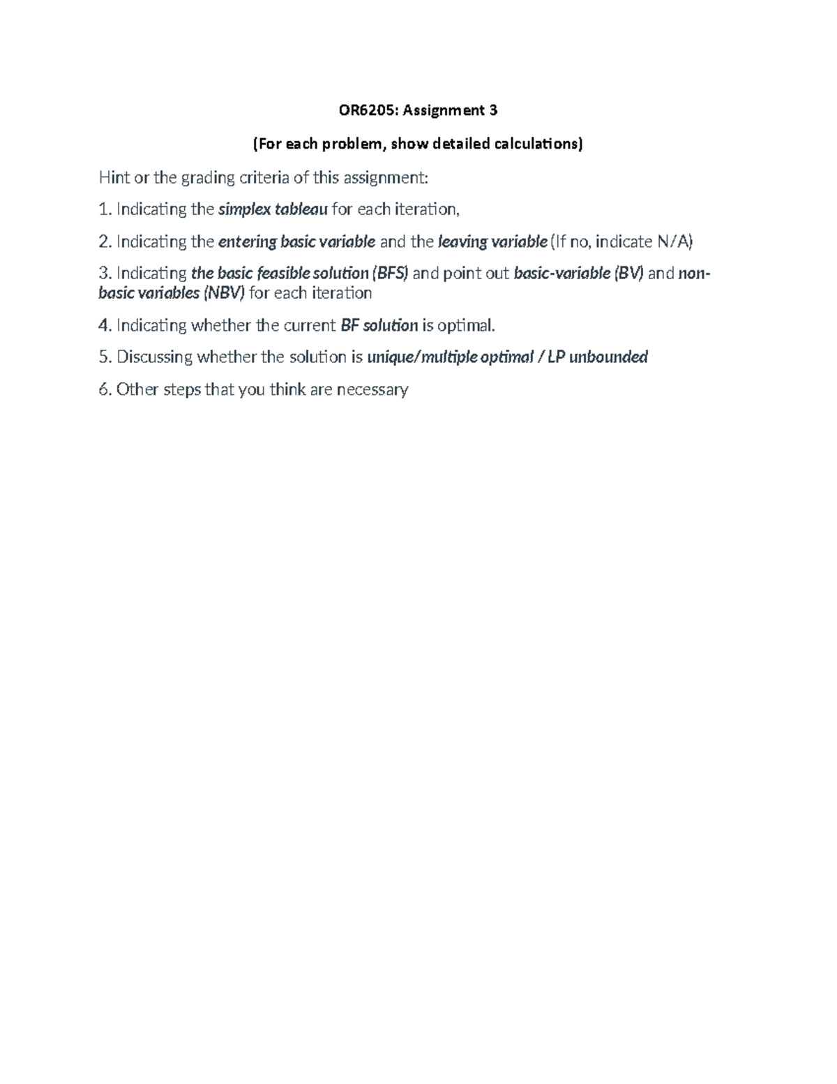 OR 6205 Assignment Solutions 3 - OR6205: Assignment 3 (For each problem ...