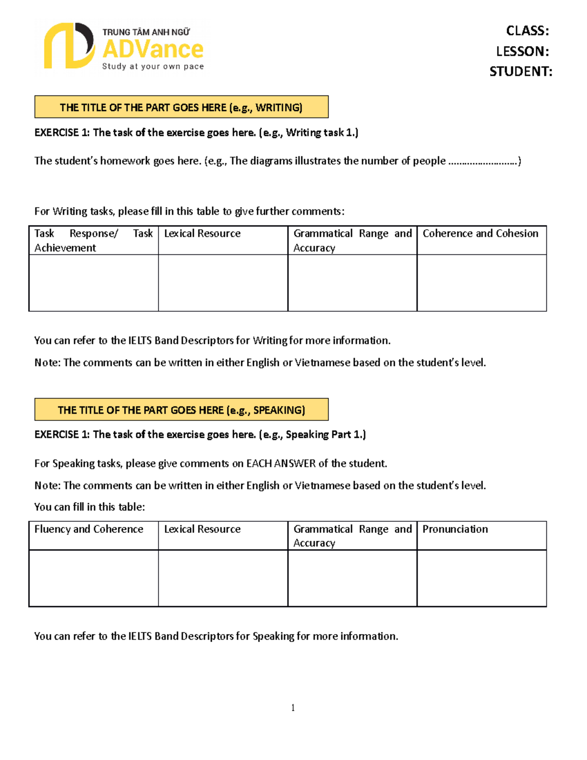 Class - Lesson - Student - CLASS: LESSON: STUDENT: EXERCISE 1: The task ...