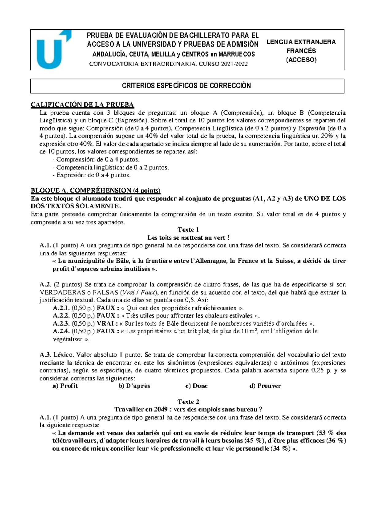 Frances Extra Titular Criterios - PRUEBA DE EVALUACIÓN DE BACHILLERATO ...