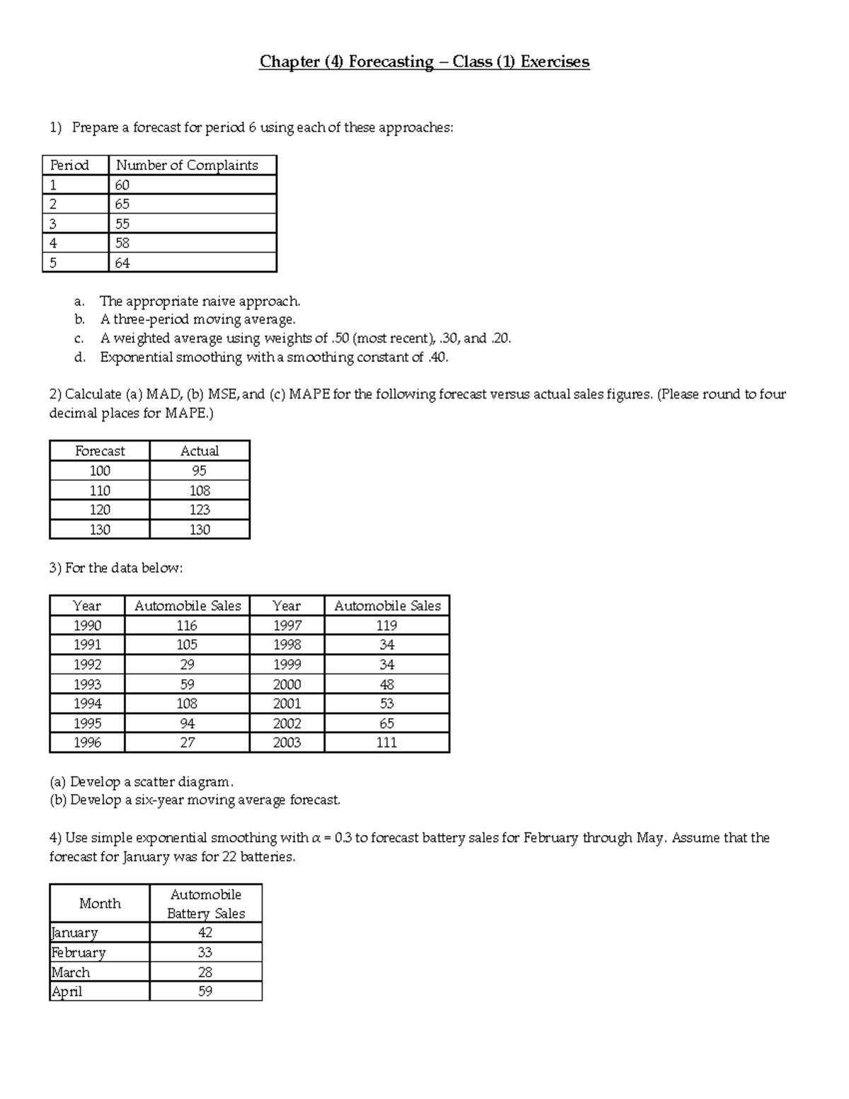 Forescasting problemsdocx - Chapter (4) Forecasting – Class (1 ...