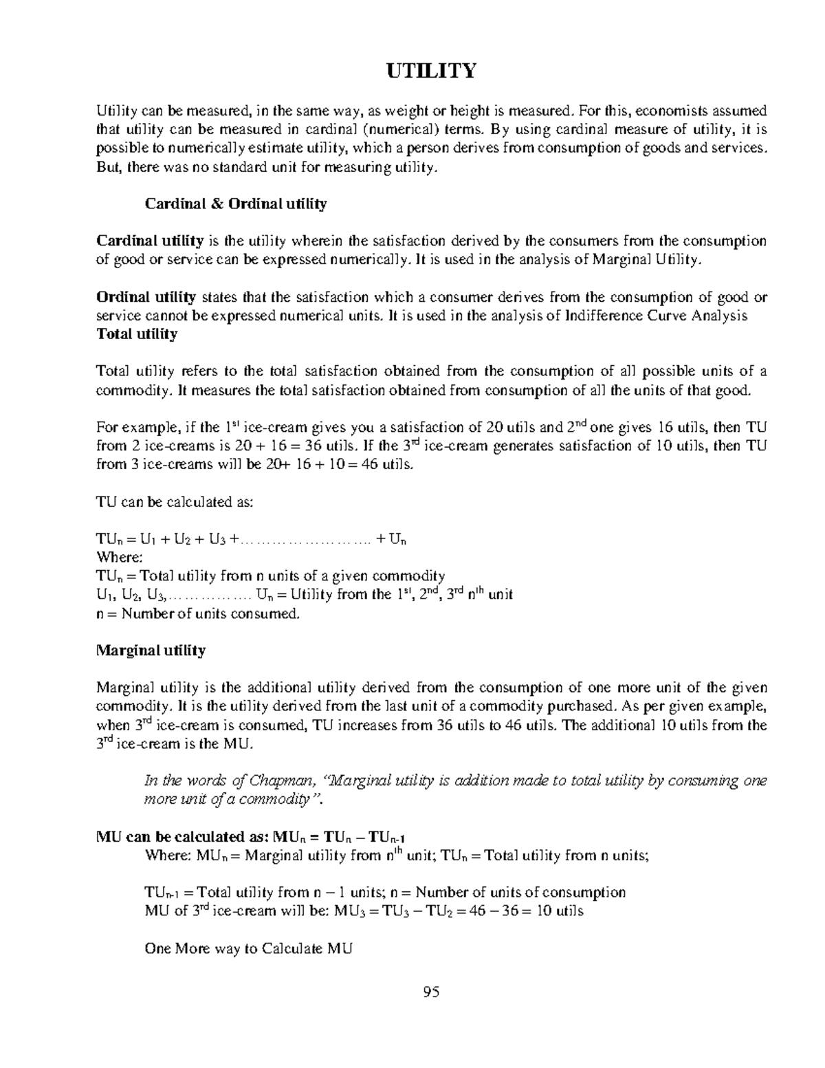 Micro economics Notes unit 2-5 - UTILITY Utility can be measured, in ...