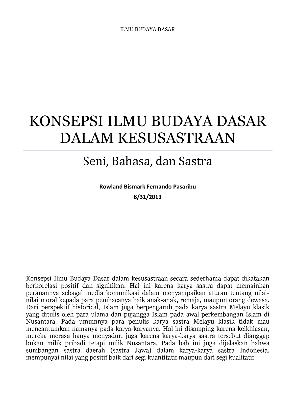 Bab 03 Konsepsi Ilmu Budaya Dasar Dalam Kesusastraan - ILMU BUDAYA ...